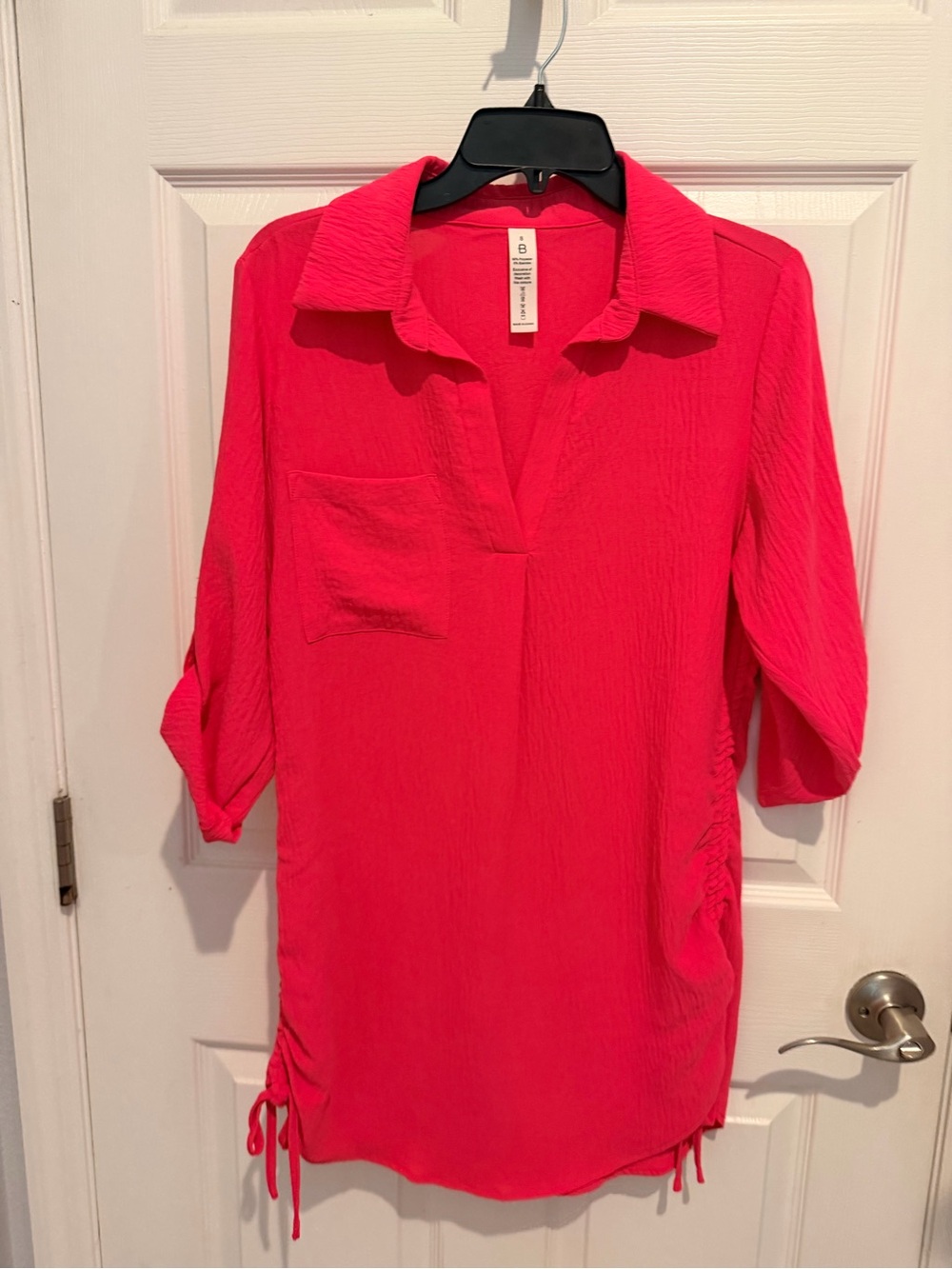 Bright Pink Collared V-Neck shift Dress